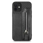 For iPhone 12 mini Carbon Fiber Horizontal Flip Zipper Wallet Phone Case(Black)