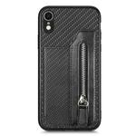 For iPhone XR Carbon Fiber Horizontal Flip Zipper Wallet Phone Case(Black)