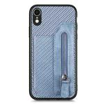 For iPhone XR Carbon Fiber Horizontal Flip Zipper Wallet Phone Case(Blue)