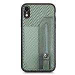 For iPhone XR Carbon Fiber Horizontal Flip Zipper Wallet Phone Case(Green)