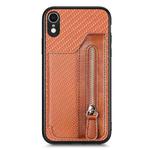 For iPhone XR Carbon Fiber Horizontal Flip Zipper Wallet Phone Case(Brown)