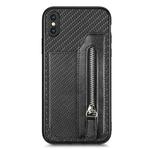 For iPhone XS Max Carbon Fiber Horizontal Flip Zipper Wallet Phone Case(Black)