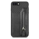 For iPhone 7 Plus / 8 Plus Carbon Fiber Horizontal Flip Zipper Wallet Phone Case(Black)