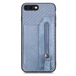For iPhone 7 Plus / 8 Plus Carbon Fiber Horizontal Flip Zipper Wallet Phone Case(Blue)