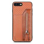 For iPhone 7 Plus / 8 Plus Carbon Fiber Horizontal Flip Zipper Wallet Phone Case(Brown)