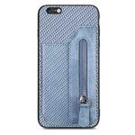 For iPhone 6 Plus / 6s Plus Carbon Fiber Horizontal Flip Zipper Wallet Phone Case(Blue)