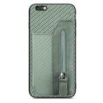 For iPhone 6 Plus / 6s Plus Carbon Fiber Horizontal Flip Zipper Wallet Phone Case(Green)