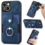 For iPhone 14 Retro Skin-feel Ring Card Wallet Phone Case(Blue)