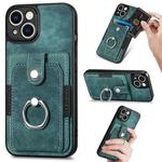 For iPhone 14 Plus Retro Skin-feel Ring Card Wallet Phone Case(Green)