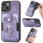 For iPhone 14 Pro Max Retro Skin-feel Ring Card Wallet Phone Case(Purple)