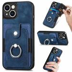 For iPhone 13 Retro Skin-feel Ring Card Wallet Phone Case(Blue)