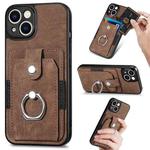 For iPhone 13 Retro Skin-feel Ring Card Wallet Phone Case(Brown)