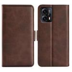 For Motorola Moto E13 Dual-side Magnetic Buckle Horizontal Flip Leather Phone Case(Brown)