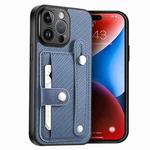 For iPhone 14 Pro Max Wristband Kickstand Card Wallet Back Cover Phone Case with Tool Knife(Blue)