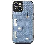 For iPhone 13 Wristband Kickstand Card Wallet Back Cover Phone Case with Tool Knife(Blue)