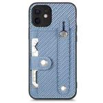 For iPhone 12 mini Wristband Kickstand Card Wallet Back Cover Phone Case with Tool Knife(Blue)