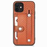 For iPhone 12 mini Wristband Kickstand Card Wallet Back Cover Phone Case with Tool Knife(Brown)