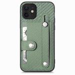 For iPhone 12 mini Wristband Kickstand Card Wallet Back Cover Phone Case with Tool Knife(Green)