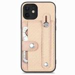For iPhone 12 mini Wristband Kickstand Card Wallet Back Cover Phone Case with Tool Knife(Khaki)