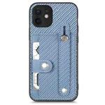 For iPhone 12 Wristband Kickstand Card Wallet Back Cover Phone Case with Tool Knife(Blue)