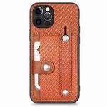 For iPhone 12 Pro Wristband Kickstand Card Wallet Back Cover Phone Case with Tool Knife(Brown)