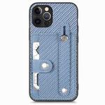 For iPhone 12 Pro Max Wristband Kickstand Card Wallet Back Cover Phone Case with Tool Knife(Blue)