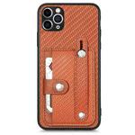 For iPhone 11 Pro Wristband Kickstand Card Wallet Back Cover Phone Case with Tool Knife(Brown)