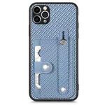 For iPhone 11 Pro Max Wristband Kickstand Card Wallet Back Cover Phone Case with Tool Knife(Blue)