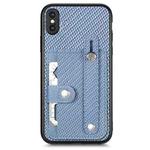 For iPhone X / XS Wristband Kickstand Card Wallet Back Cover Phone Case with Tool Knife(Blue)