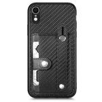 For iPhone XR Wristband Kickstand Card Wallet Back Cover Phone Case with Tool Knife(Black)