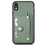 For iPhone XR Wristband Kickstand Card Wallet Back Cover Phone Case with Tool Knife(Green)