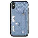 For iPhone XS Max Wristband Kickstand Card Wallet Back Cover Phone Case with Tool Knife(Blue)