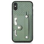 For iPhone XS Max Wristband Kickstand Card Wallet Back Cover Phone Case with Tool Knife(Green)