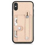 For iPhone XS Max Wristband Kickstand Card Wallet Back Cover Phone Case with Tool Knife(Khaki)