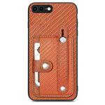 For iPhone SE 2022 / 2020 / 7 / 8 Wristband Kickstand Card Wallet Back Cover Phone Case with Tool Knife(Brown)