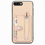 For iPhone SE 2022 / 2020 / 7 / 8 Wristband Kickstand Card Wallet Back Cover Phone Case with Tool Knife(Khaki)