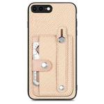 For iPhone 7 Plus / 8 Plus Wristband Kickstand Card Wallet Back Cover Phone Case with Tool Knife(Khaki)
