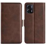 For Motorola Moto G73 Dual-side Magnetic Buckle Horizontal Flip Leather Phone Case(Brown)