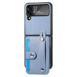 For Samsung Galaxy Z Flip4 Wristband Kickstand Card Wallet Back Cover Phone Case(Blue)