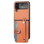 For Samsung Galaxy Z Flip3 5G Wristband Kickstand Card Wallet Back Cover Phone Case(Brown)