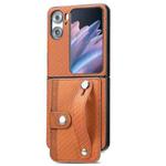 For OPPO Find N2 Flip Wristband Kickstand Card Wallet Back Cover Phone Case(Brown)