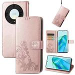For Honor Magic5 Lite Four-leaf Clasp Embossed Buckle Leather Phone Case(Rose Gold)
