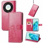 For Honor X9a Four-leaf Clasp Embossed Buckle Leather Phone Case(Magenta)