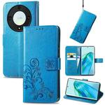 For Honor X9a Four-leaf Clasp Embossed Buckle Leather Phone Case(Blue)
