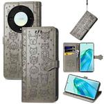 For Honor X40 Cute Cat and Dog Embossed Leather Phone Case(Gray)