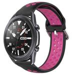 For Samsung Galaxy Watch3 45mm 22mm Perforated Breathable Sports Silicone Watch Band(Black+Rose Red)