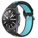 For Samsung Galaxy Watch3 45mm 22mm Perforated Breathable Sports Silicone Watch Band(Black+Blue)