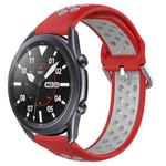 For Samsung Galaxy Watch3 45mm 22mm Perforated Breathable Sports Silicone Watch Band(Red+Grey)