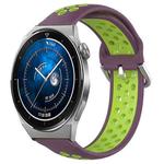 For Huawei Watch GT3 Pro 43mm 20mm Perforated Breathable Sports Silicone Watch Band(Purple+Lime)
