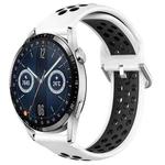 For Huawei Watch GT3 42mm 20mm Perforated Breathable Sports Silicone Watch Band(White+Black)